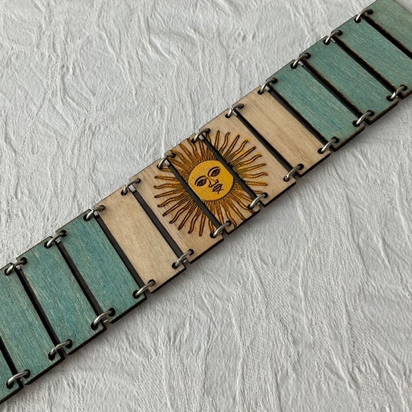 Artisan Crafted Wooden Sun God Bracelet - Picture 1 of 6